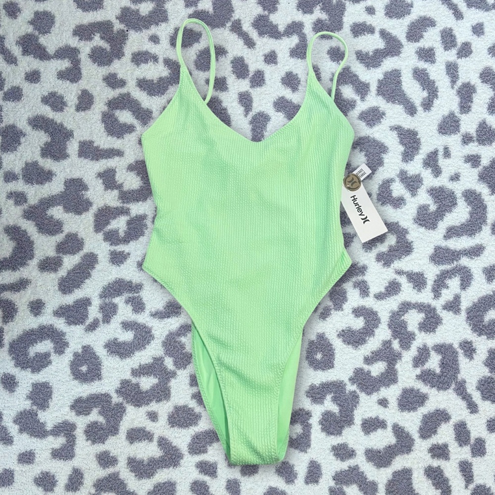 NWT Hurley Bright Green High Rise One Piece Racerback Swimsuit